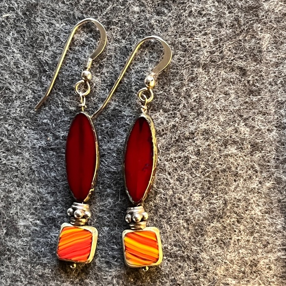 Red Czech Glass bead Earrings - Picture 2 of 5